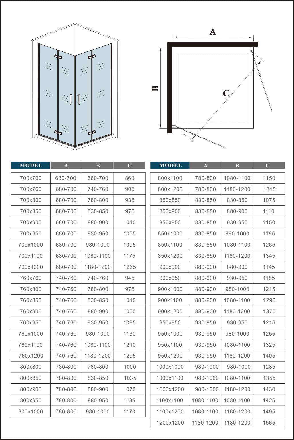 70/76/80/90/100/110/120x70/76/80/90/100/110/120x185cm Douchecabine Vierkant Hoekinstap Draaideur Antikalk Helder Glas Mat Zwart Profiel 6mm Veiligheidsglas Easy Clean