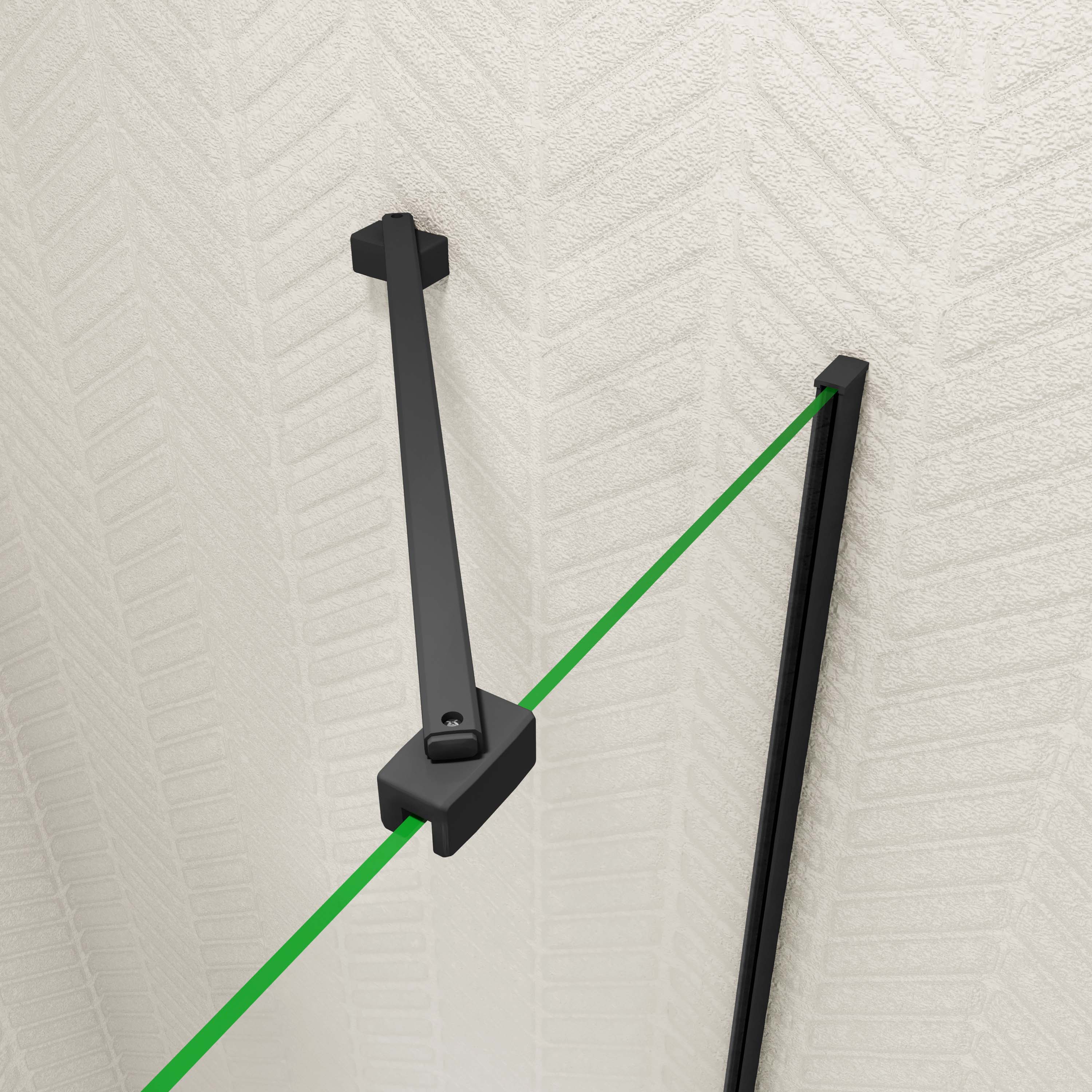Douchecabine met vouwdeur en vaste zijwanden (verkrijgbaar in diverse maten), 6mm helder EasyClean veiligheidsglas, mat zwart aluminium frame, stabilisatiestang 45 cm Hoog 195