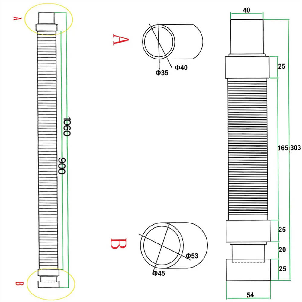 Douchebak sifon voor 90mm met flexibele slang