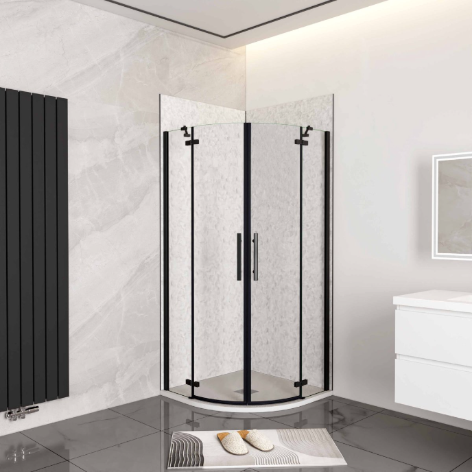AICA Kwartronde Douchecabine 90x90x195cm – Dubbele Draaideuren, 6mm Veiligheidsglas, Antikalk, Mat Zwart