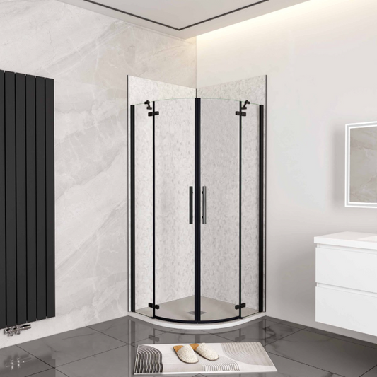 AICA Kwartronde Douchecabine 90x90x195cm – Dubbele Draaideuren, 6mm Veiligheidsglas, Antikalk, Mat Zwart