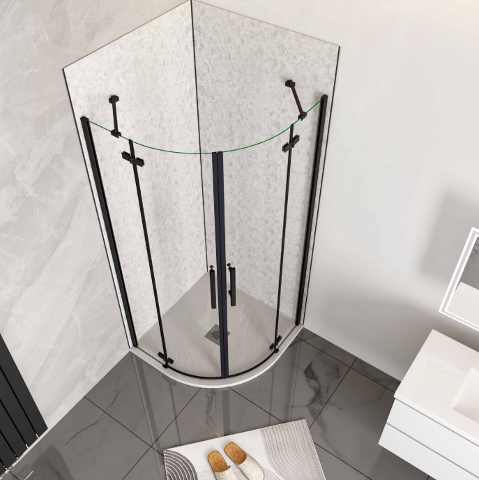 AICA Kwartronde Douchecabine 90x90x195cm – Dubbele Draaideuren, 6mm Veiligheidsglas, Antikalk, Mat Zwart