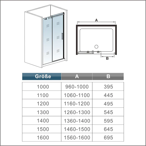 Douchecabine schuifdeur nisdeur douchedeur 100/110/120/140/160 cm 8mm NANO glas H.195cm