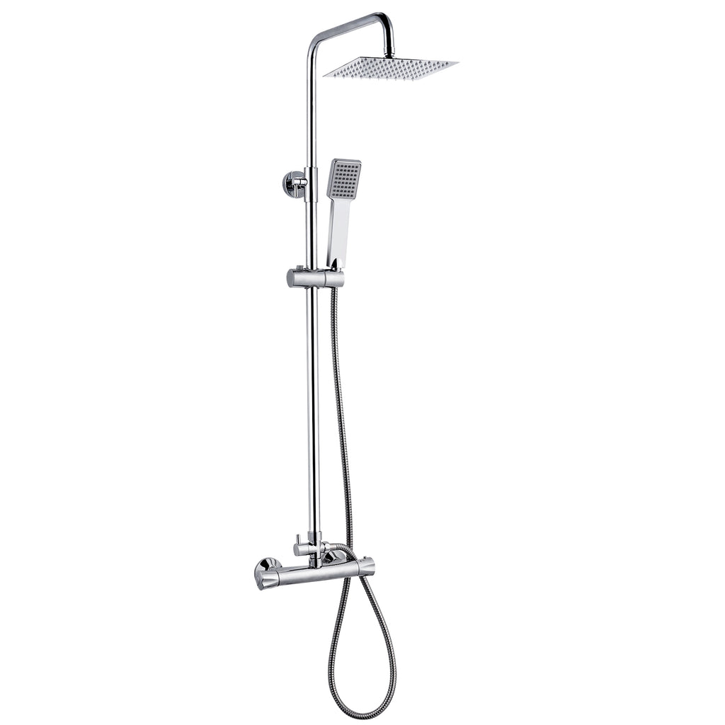 Met thermostaat en handdouche, hoogte 85-125 cm, complete set, met 360¡ã draaibare regendouchekop en in hoogte verstelbare douchestang