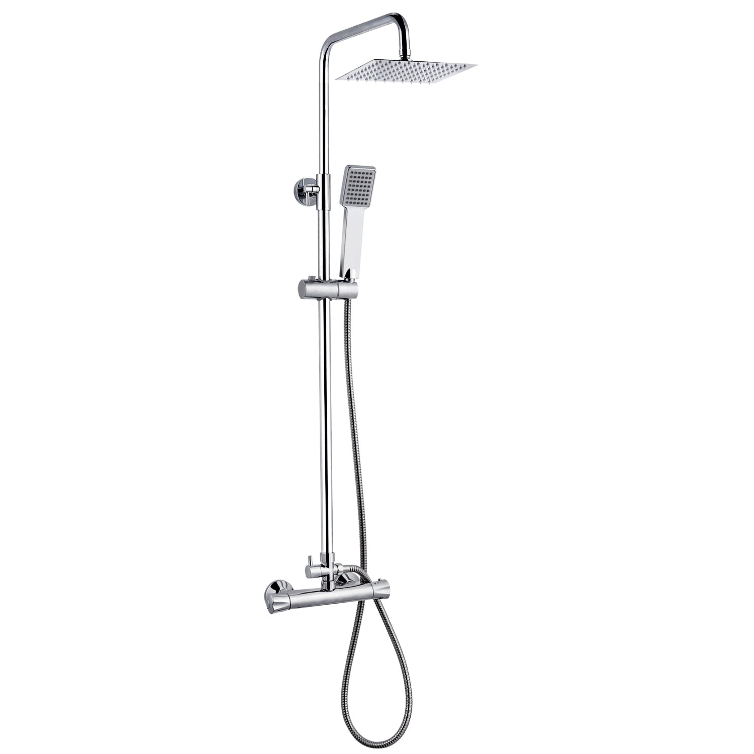 Met thermostaat en handdouche, hoogte 85-125 cm, complete set, met 360¡ã draaibare regendouchekop en in hoogte verstelbare douchestang