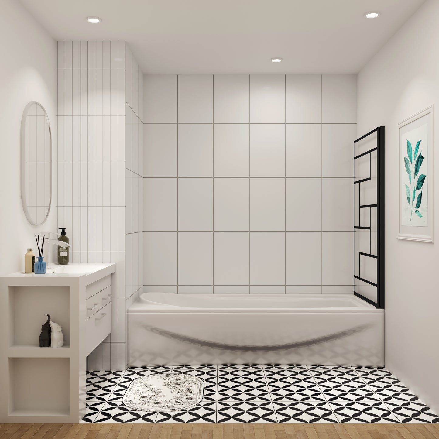 Douchescherm voor badkuip met vaste badkuipbevestiging, 6mm veiligheidsglas, 80x140 cm zwart industrieel design