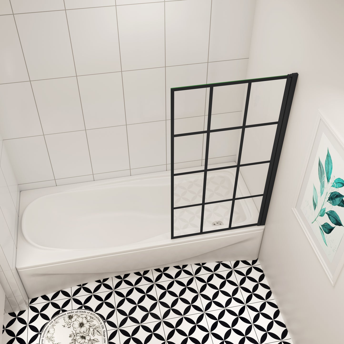 Douchescherm voor badkuip met vaste badkuipbevestiging, 80x140 cm zwart industrieel design, 6mm veiligheidsglas