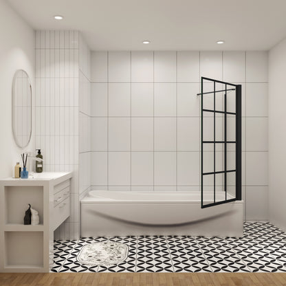 70cm zijwand + douchescherm voor badkuip met vast badopzetstuk, 80x140 cm zwart industrieel design, 6mm veiligheidsglas