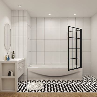 75cm zijwand + douchescherm voor badkuip met vast badopzetstuk, 80x140 cm zwart industrieel design, 6mm veiligheidsglas