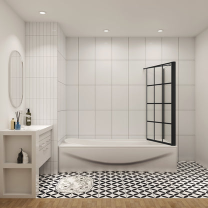 75cm zijwand + douchescherm voor badkuip met vast badopzetstuk, 80x140 cm zwart industrieel design, 6mm veiligheidsglas