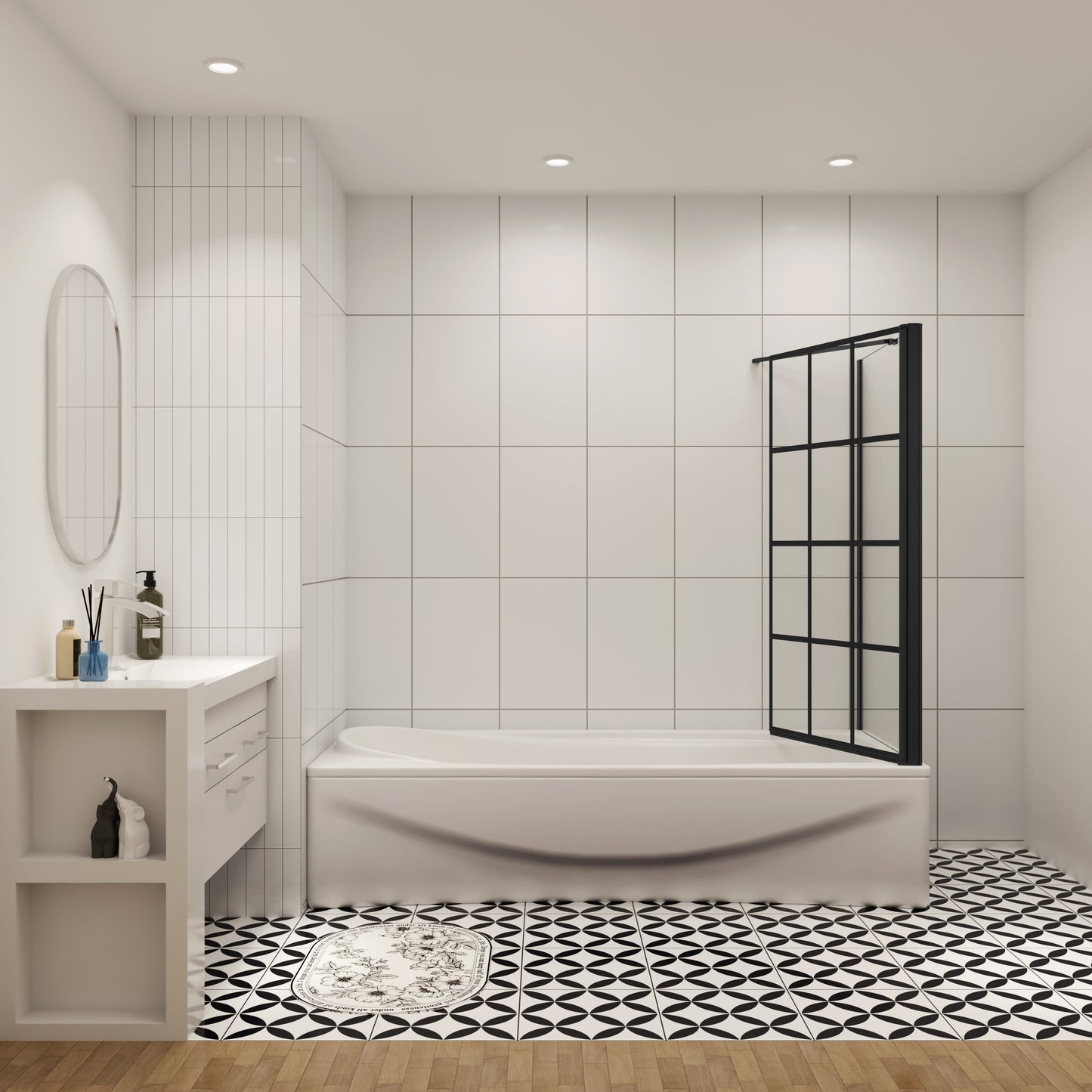 80cm zijwand + douchescherm voor badkuip met vast badopzetstuk, 80x140 cm zwart industrieel design, 6mm veiligheidsglas
