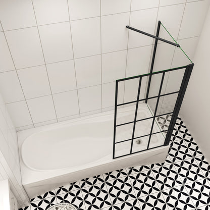 70cm zijwand + douchescherm voor badkuip met vast badopzetstuk, 80x140 cm zwart industrieel design, 6mm veiligheidsglas