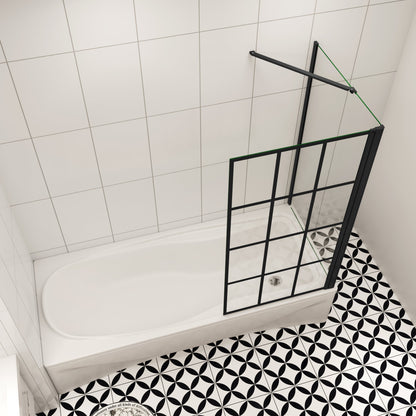 80cm zijwand + douchescherm voor badkuip met vast badopzetstuk, 80x140 cm zwart industrieel design, 6mm veiligheidsglas