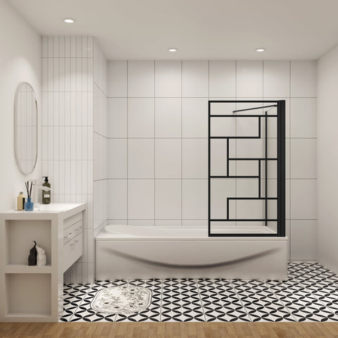 80cm zijwand + douchescherm voor badkuip met vaste badkuipbevestiging, 6mm veiligheidsglas, 80x140 cm zwart industrieel design