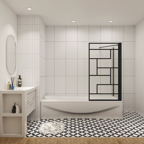 70cm zijwand + douchescherm voor badkuip met vaste badkuipbevestiging, 6mm veiligheidsglas, 80x140 cm zwart industrieel design