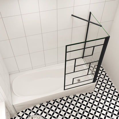 80cm zijwand + douchescherm voor badkuip met vaste badkuipbevestiging, 6mm veiligheidsglas, 80x140 cm zwart industrieel design