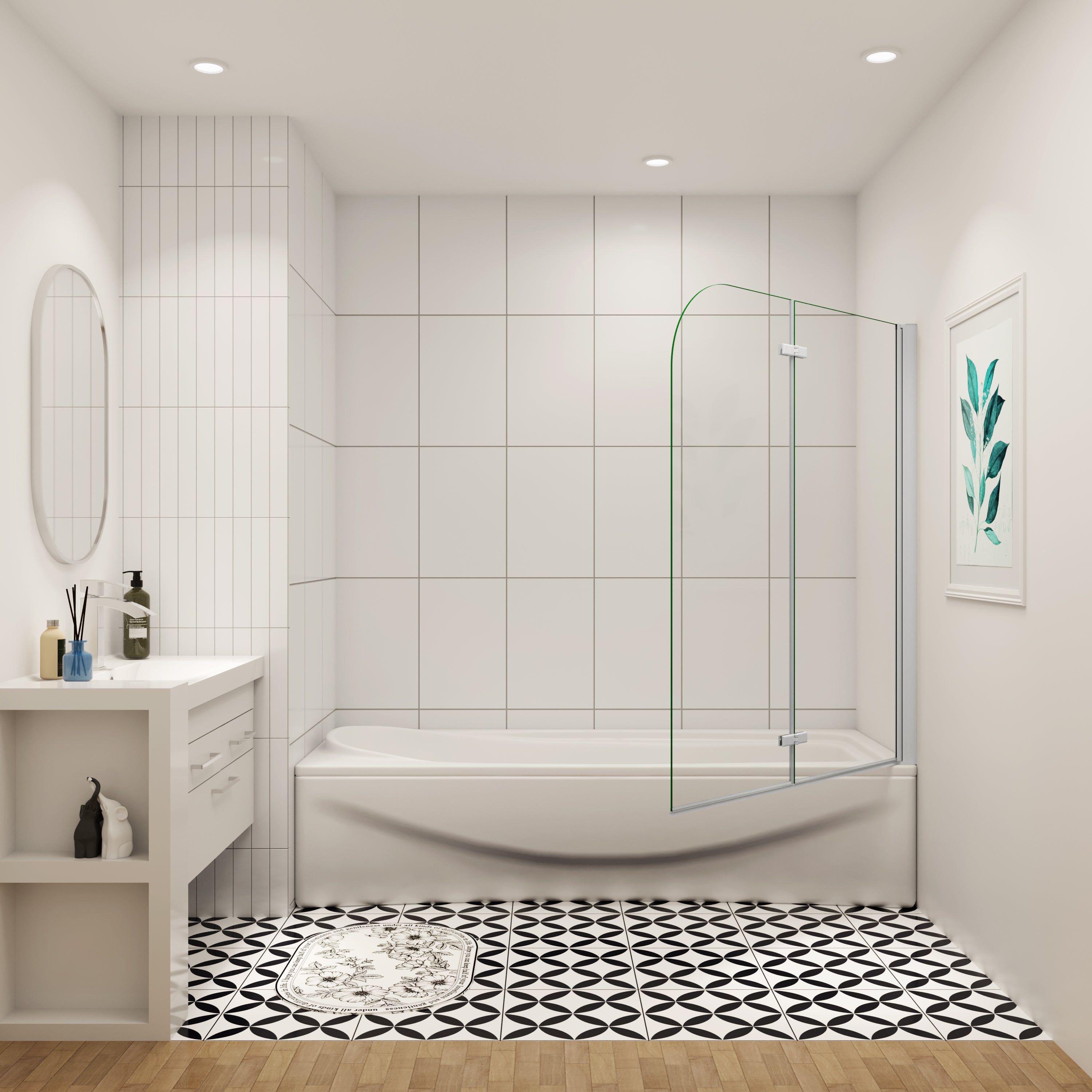 Badopzetstuk 90cm douchescherm 6mm nano douche 2-delig voor badkuip H140cm