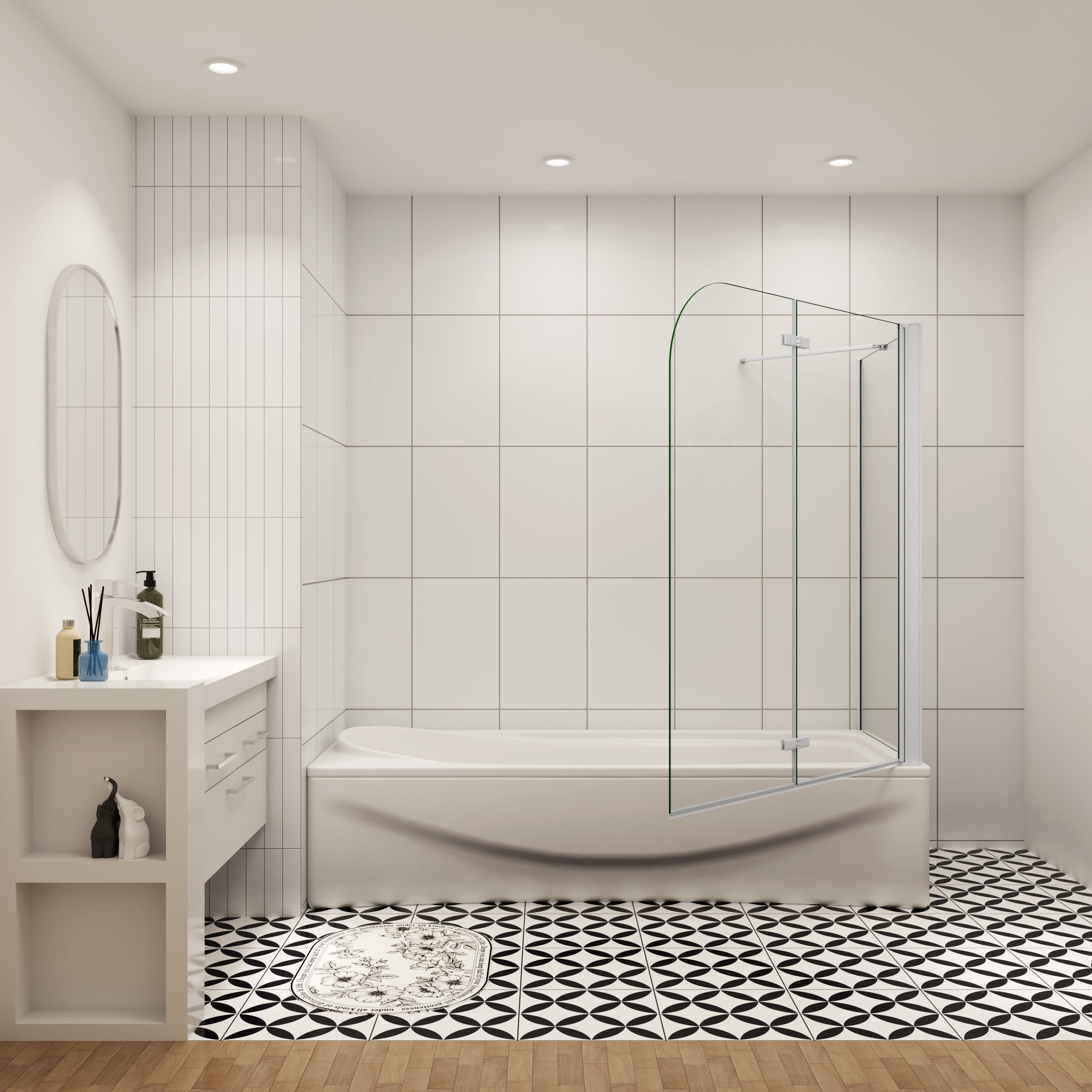 80cm zijwand douchewand+Badopzetstuk 90/100/110/120cm douchescherm 6mm nano douche 2-delig voor badkuip H140cm