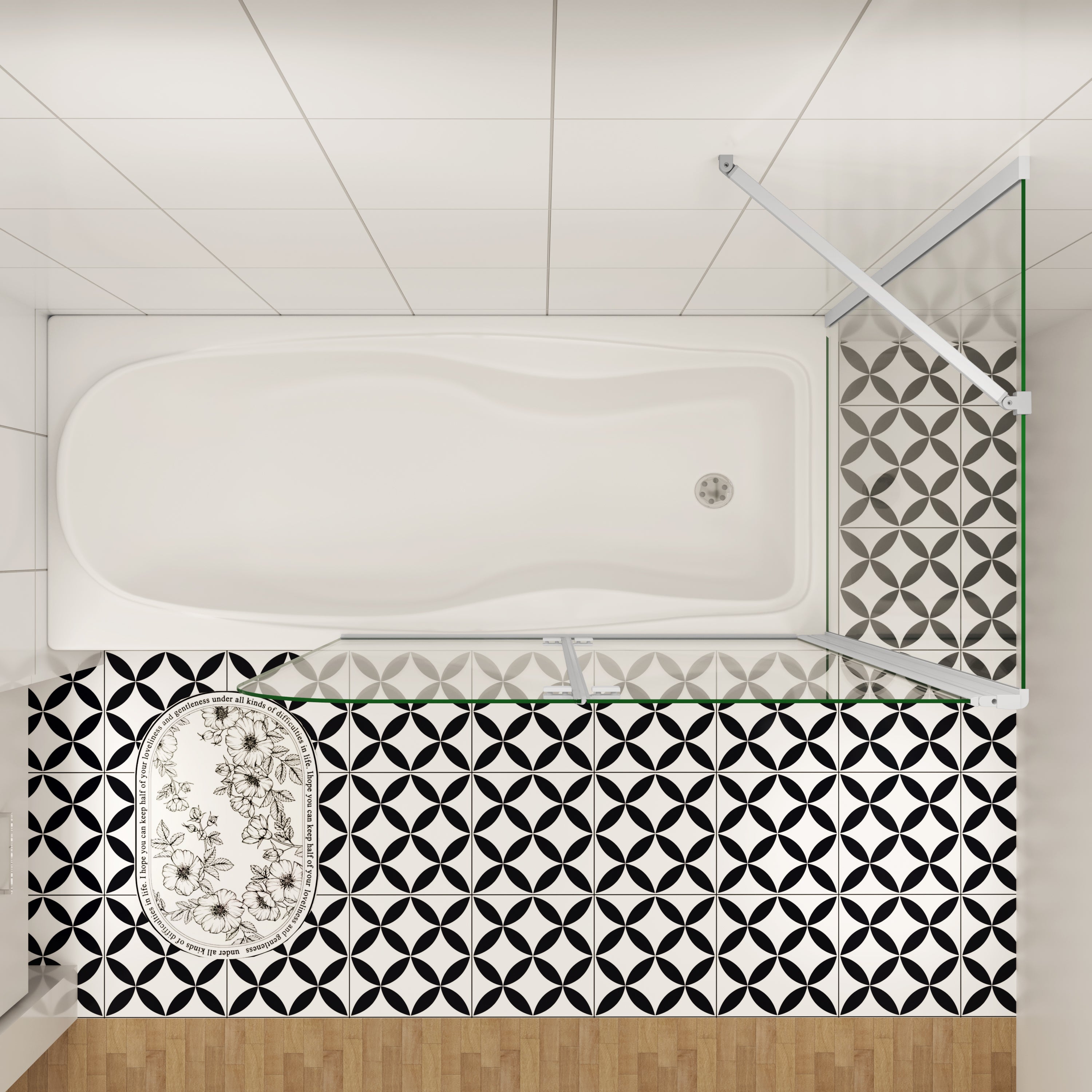 75cm zijwand douchewand+Badopzetstuk 90/100/110/120cm douchescherm 6mm nano douche 2-delig voor badkuip H140cm