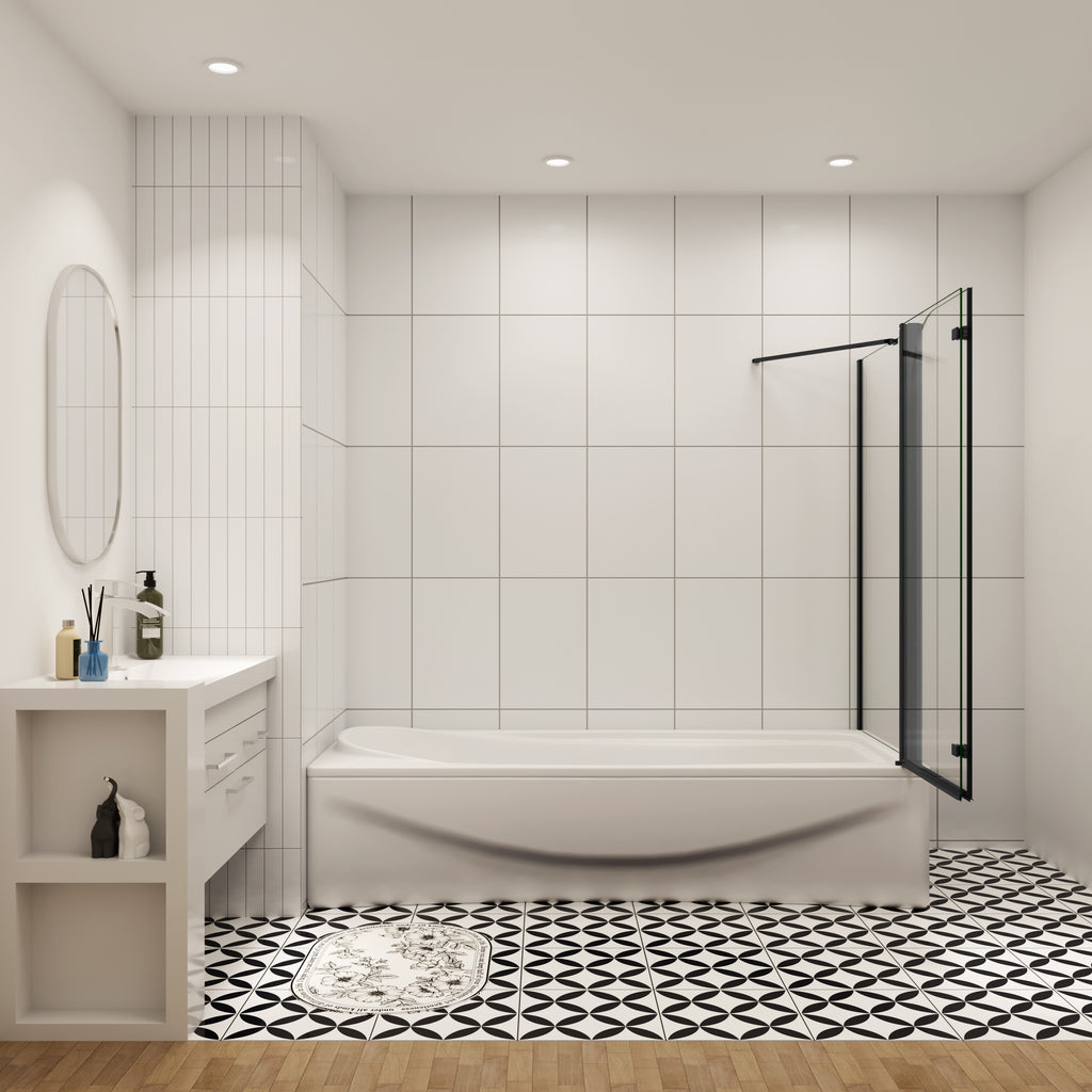70cm zijwand douchewand+Badopzetstuk 90/100/110/120 cm douchescherm 6mm nano douche 2-delig voor badkuip H140cm zwart