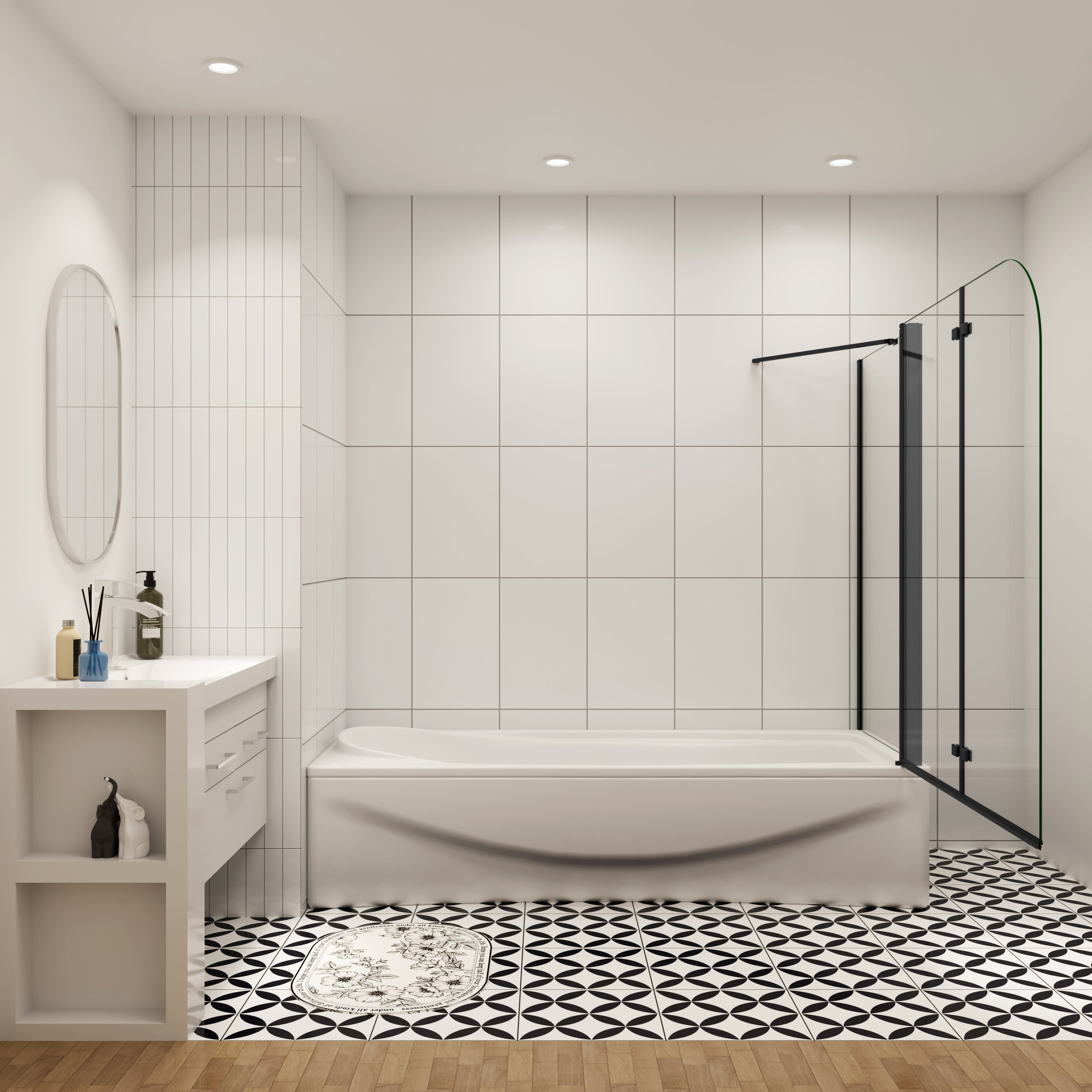 75cm zijwand douchewand + Badopzetstuk 90/100/110/120 cm douchescherm 6mm nano douche 2-delig voor badkuip H140cm zwart