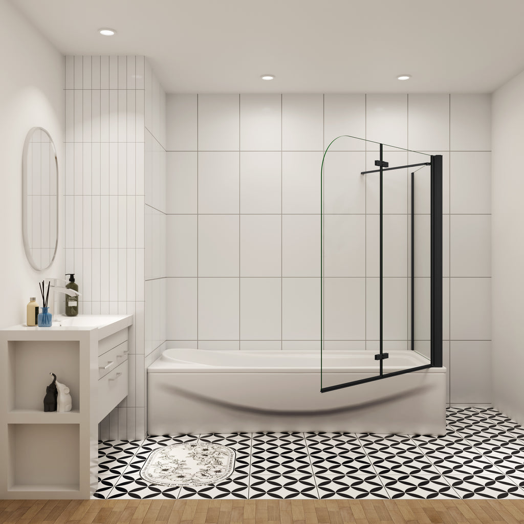 70cm zijwand douchewand+Badopzetstuk 90/100/110/120 cm douchescherm 6mm nano douche 2-delig voor badkuip H140cm zwart