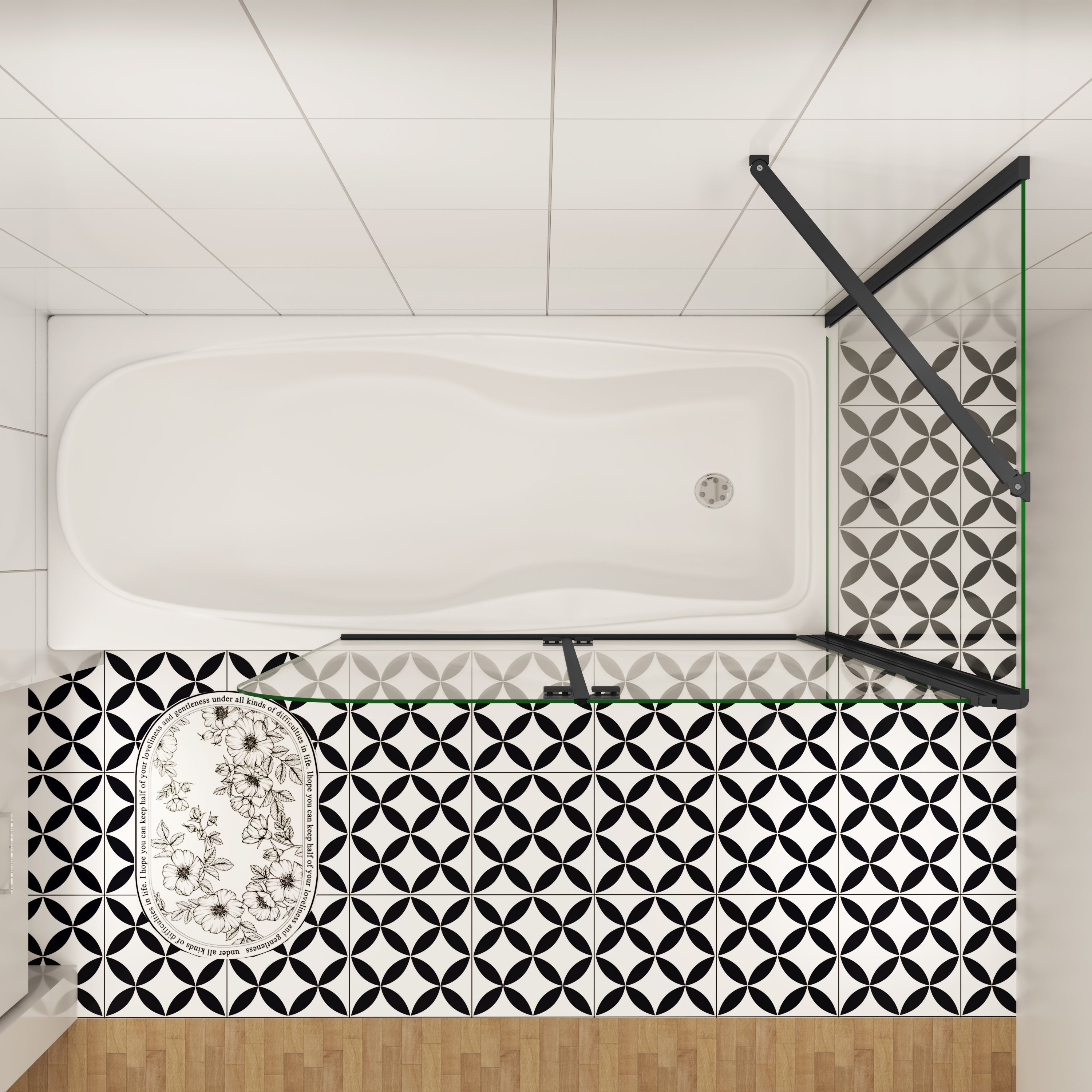 80cm zijwand douchewand + Badopzetstuk 90/100/110/120 cm douchescherm 6mm nano douche 2-delig voor badkuip H140cm zwart
