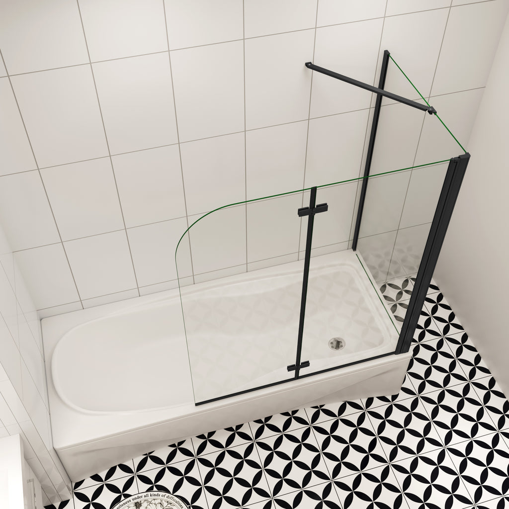 70cm zijwand douchewand+Badopzetstuk 90/100/110/120 cm douchescherm 6mm nano douche 2-delig voor badkuip H140cm zwart