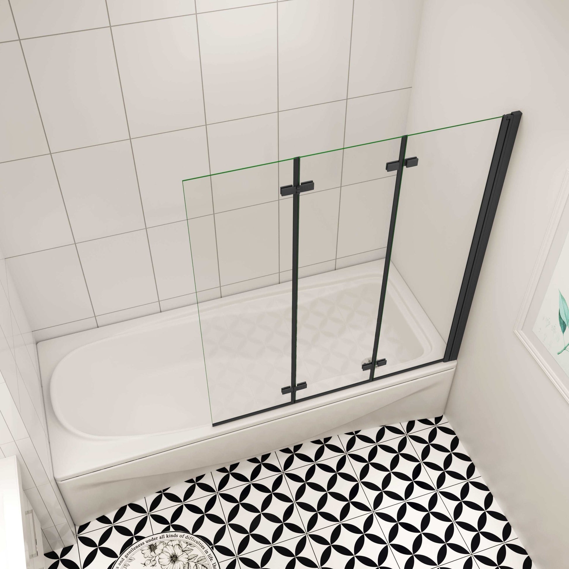 EMKE Douchewand voor badkuip, 130 x 140 cm, zwart, 3-delig, opvouwbaar, voor badkuip, douchewand, badkuip, 6 mm, veiligheidsglas, opzetstuk EMKE Douchewand voor badkuip, 130 x 140 cm, zwart, 3-delig, opvouwbaar, voor badkuip, douchewand, badkuip, 6 mm, veiligheidsglas, opzetstuk