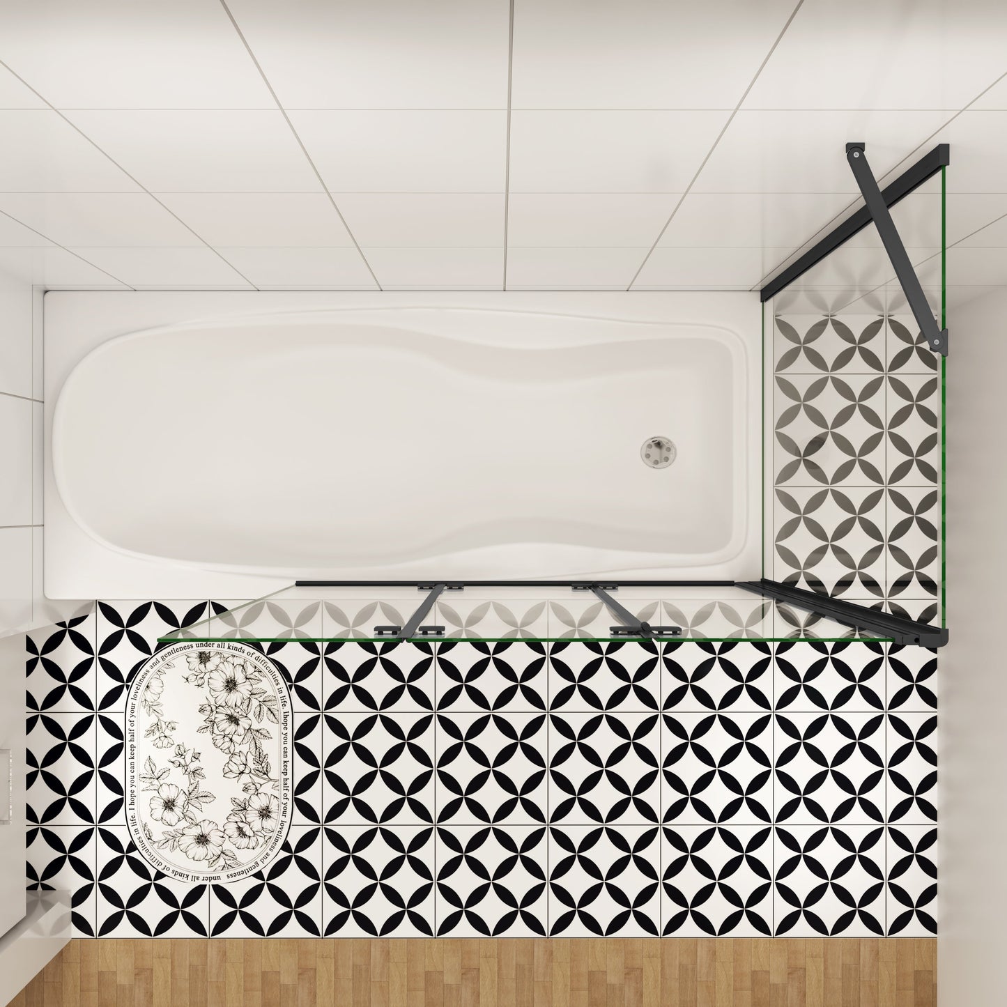 70cm zijwand + 3-delig zwart opklapbaar bad douchescherm 130x140cm douchewand badopzetstuk