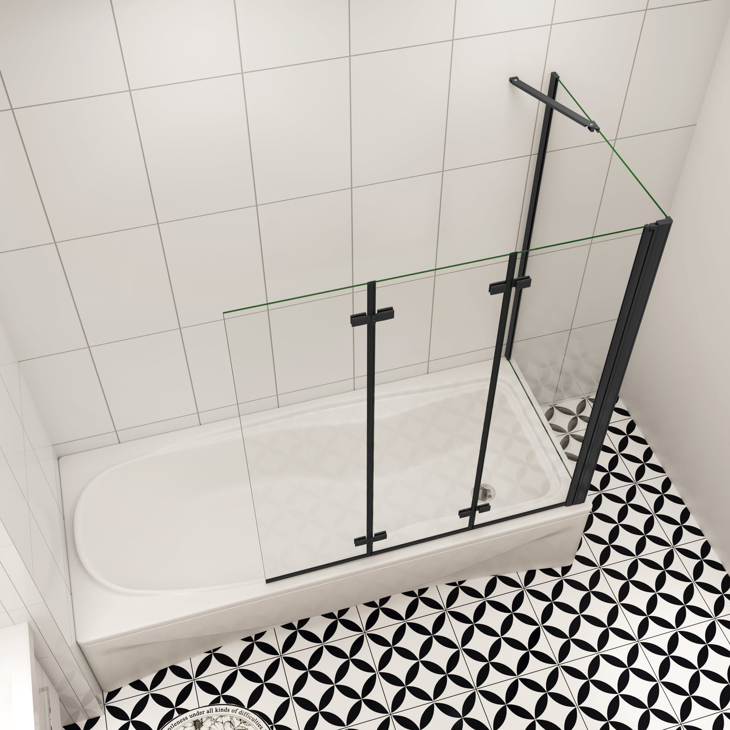 70cm zijwand + 3-delig zwart opklapbaar bad douchescherm 130x140cm douchewand badopzetstuk