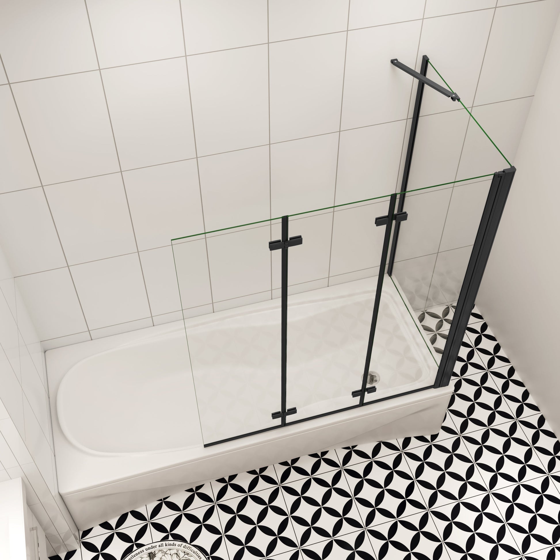 70cm zijwand + 3-delig zwart opklapbaar bad douchescherm 130x140cm douchewand badopzetstuk