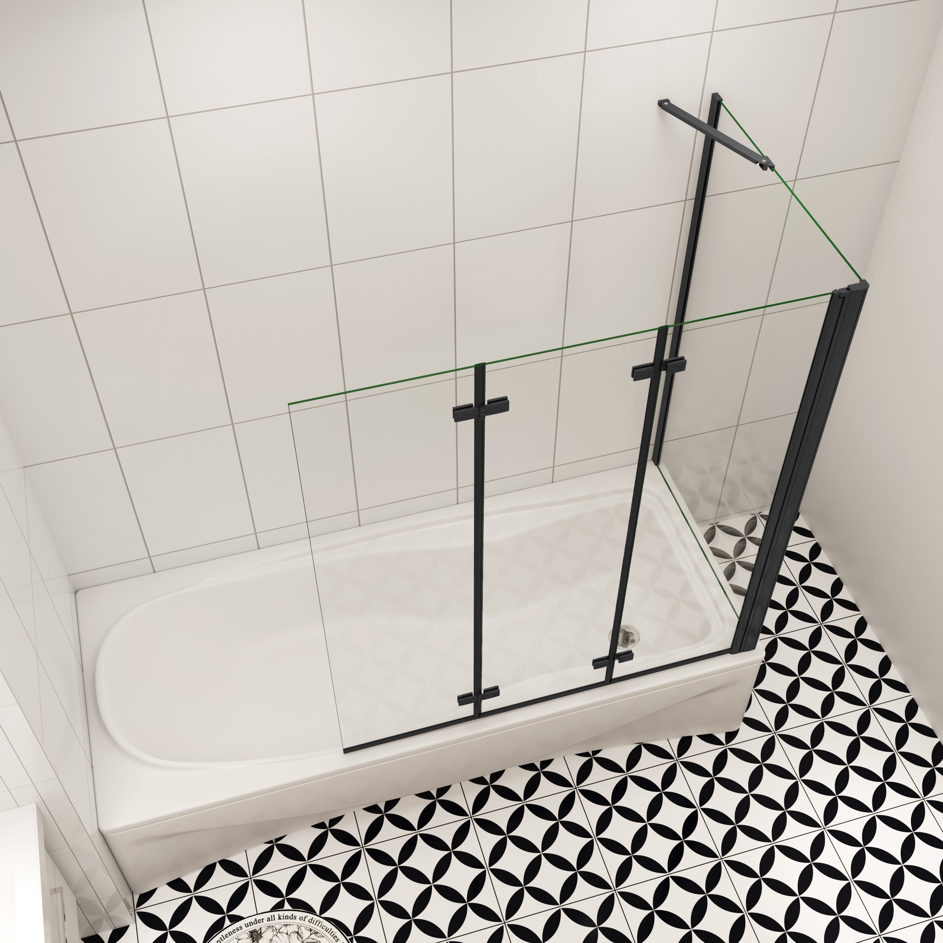 70cm zijwand + 3-delig zwart opklapbaar bad douchescherm 130x140cm douchewand badopzetstuk