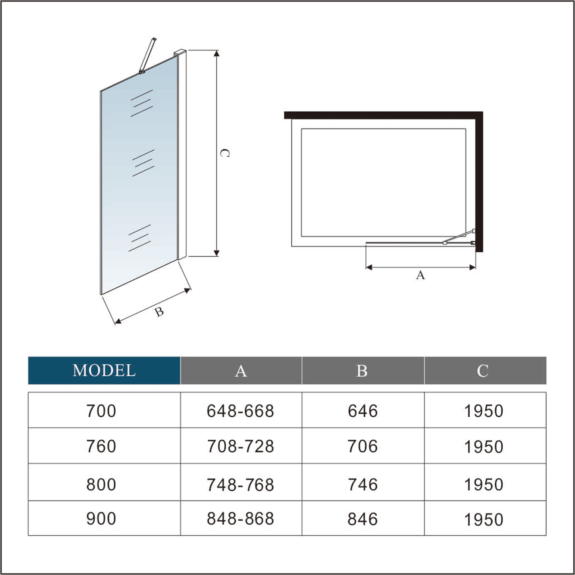 Aica moderne douchewand 65/71/75/85x195 cm 6 mm NANO Easyclean veiliges gehard glas 73-120/50/70-120/N-vormig：90/N-vormig：140/F-vormig：90/F-vormig：140cm inkortbaar stabilisatiestang - gemakkelijk te installeren mat zwart profiel