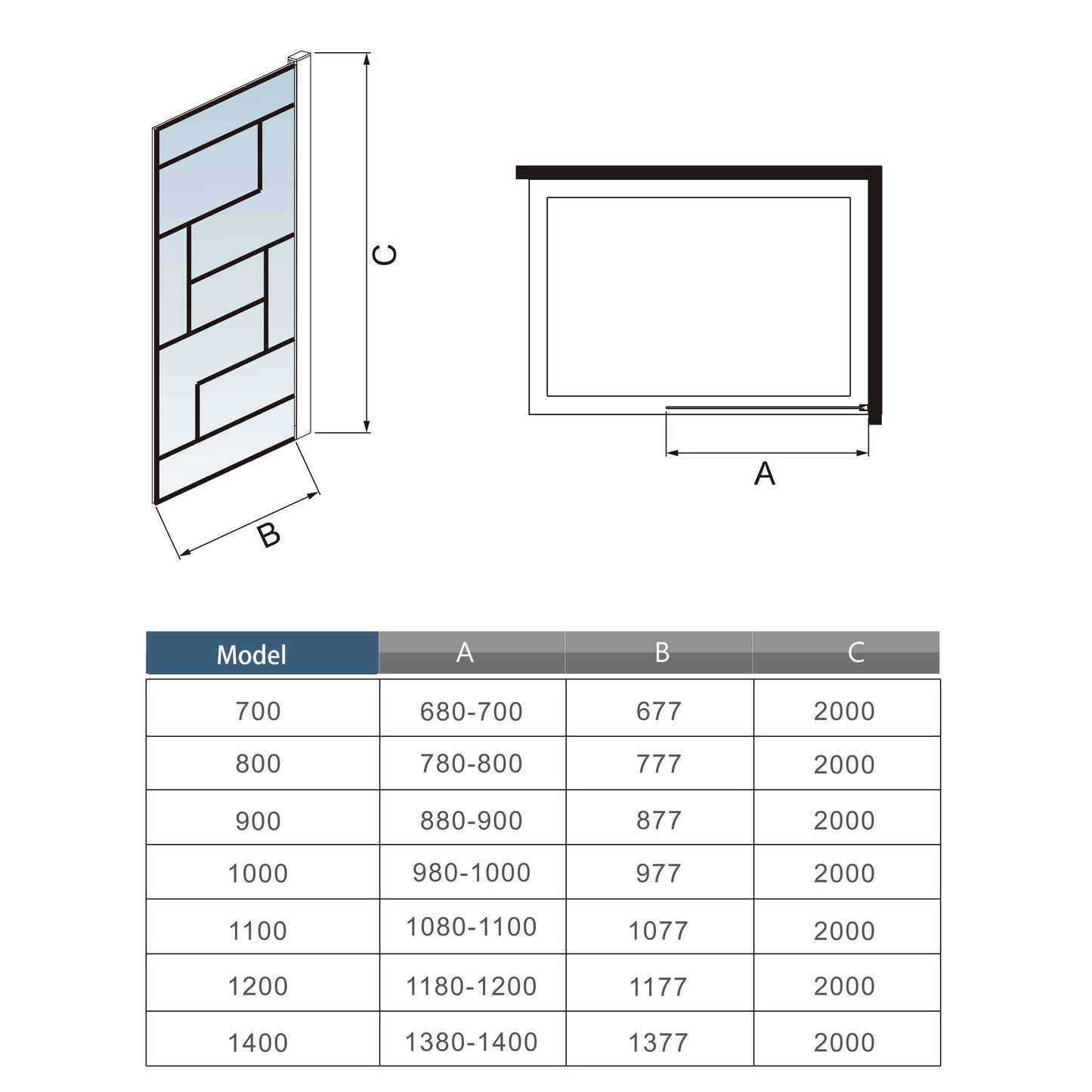 Inloopdouche 140X200cm, verstelbare stabilisatiestang F:140cm,8mm NANO EasyClean veiligheidsglas