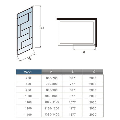 Inloopdouche 140X200cm, verstelbare stabilisatiestang F:140cm,8mm NANO EasyClean veiligheidsglas