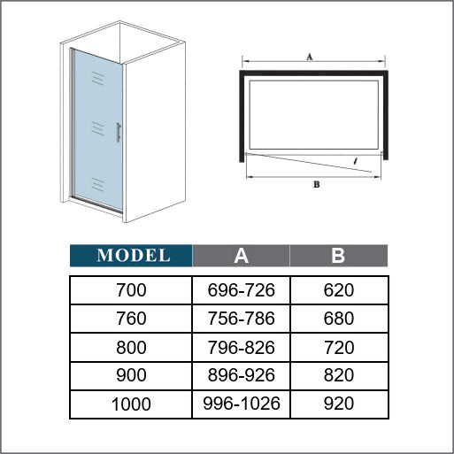 Nis douchedeur 185cm hoog,enkelvouwdige draaideur