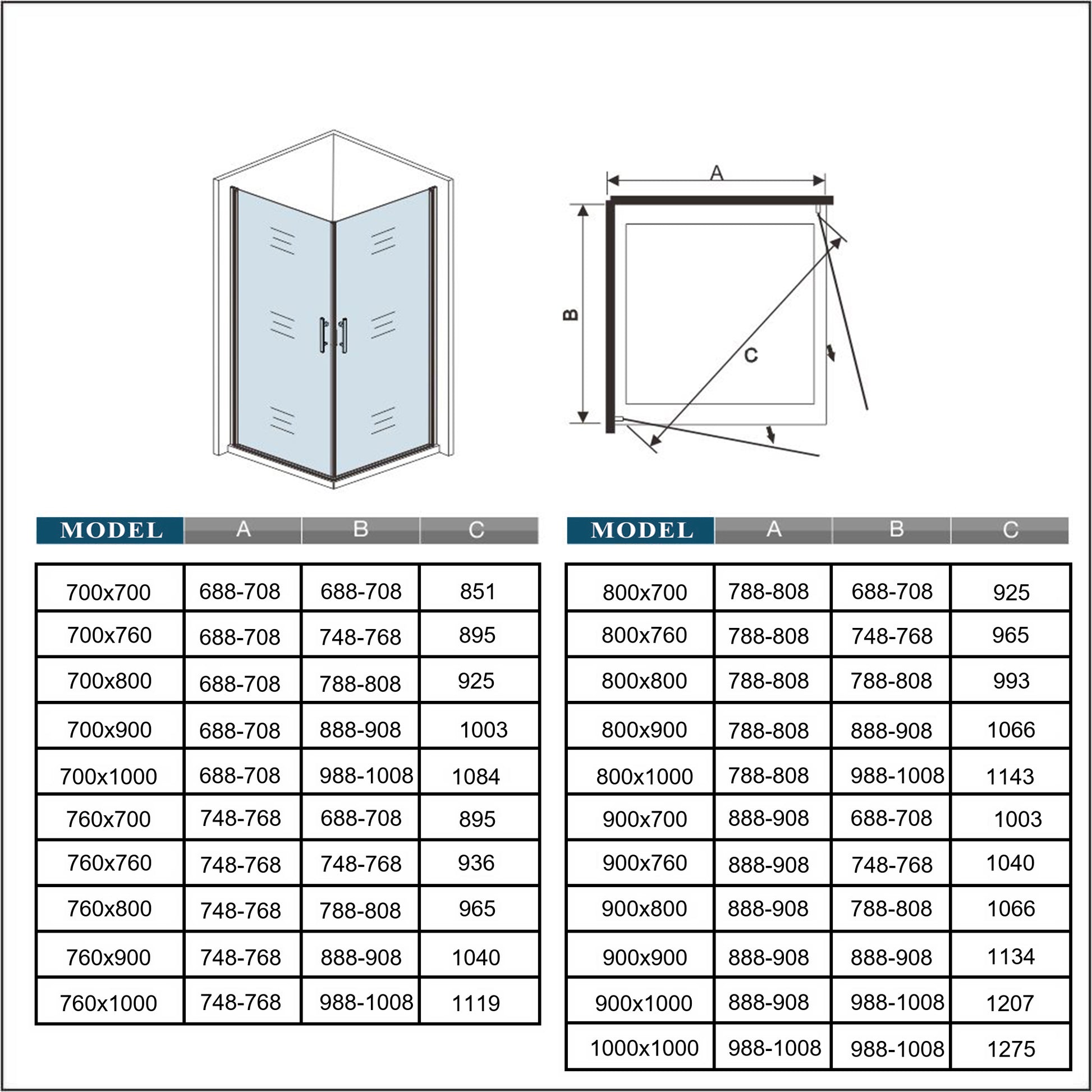 Douchecabine B:70-80-90-100xD:70-80-90-100x180cm,dubbele draaideuren,6mm NANO EasyClean veiligheidsglas,profiel van glanzend chroom