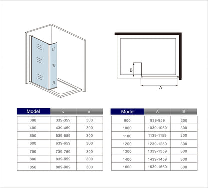 90x200cm inloopdouche + 30x200cm draaibaar hoekprofiel + F-vorm: 140cm Stabilisatiestang 8mm NANO EasyClean veiligheidsglas douchescherm