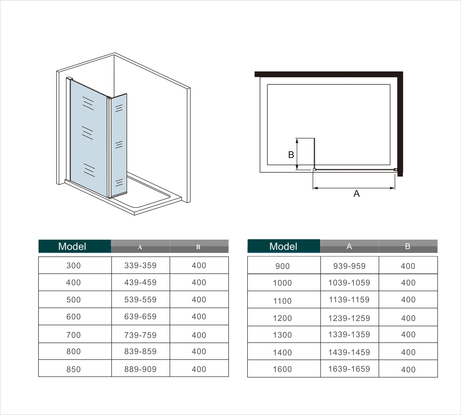 60x200cm inloopdouche + 40x200cm draaibaar hoekprofiel + N-vorm: 90cm Stabilisatiestang 8mm NANO EasyClean veiligheidsglas douchescherm