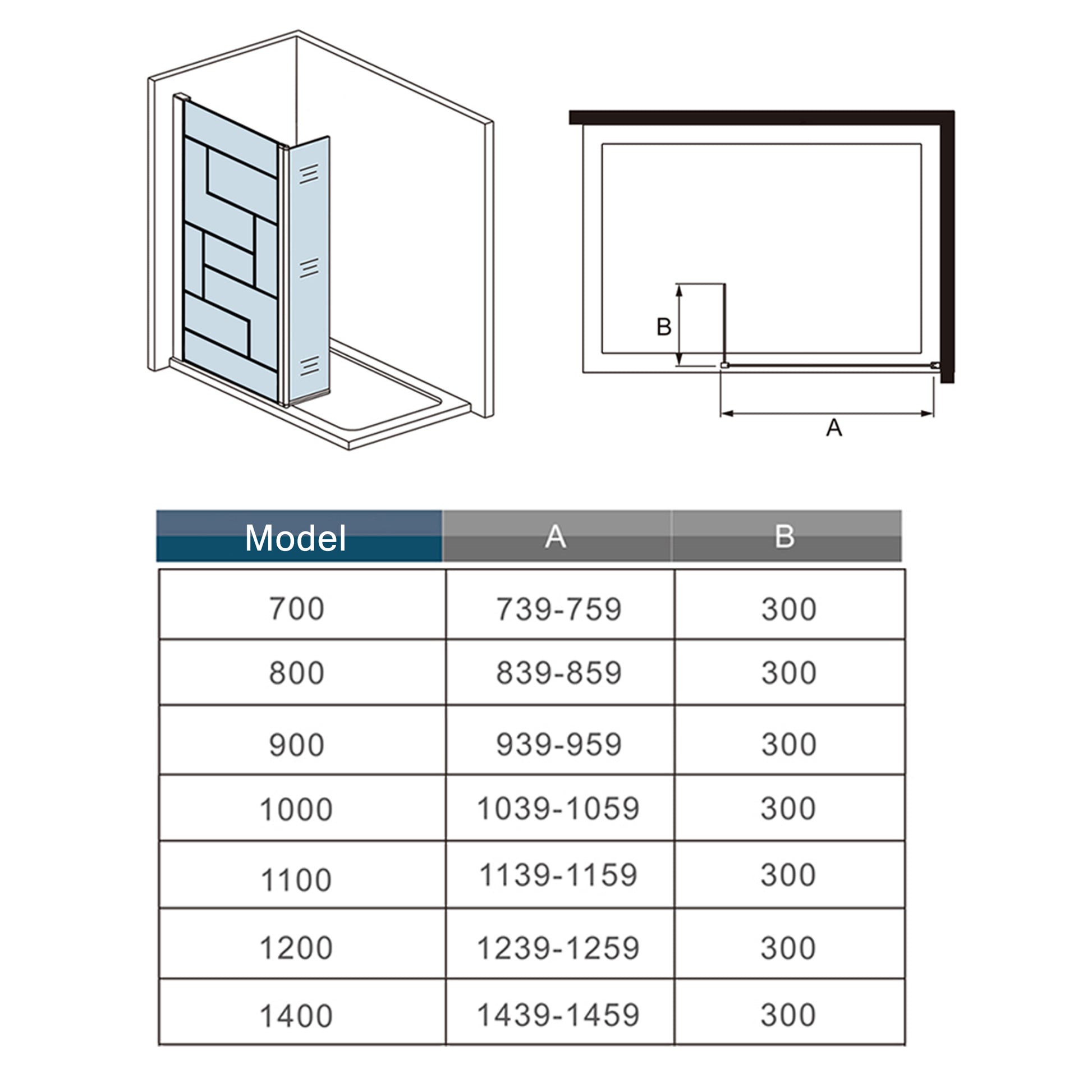 Inloopdouche 80x200cm met zwart decor, 30x200cm draaibaar hoekprofiel,73-120cm Stabilisatiestang,8mm NANO EasyClean veiligheidsglas