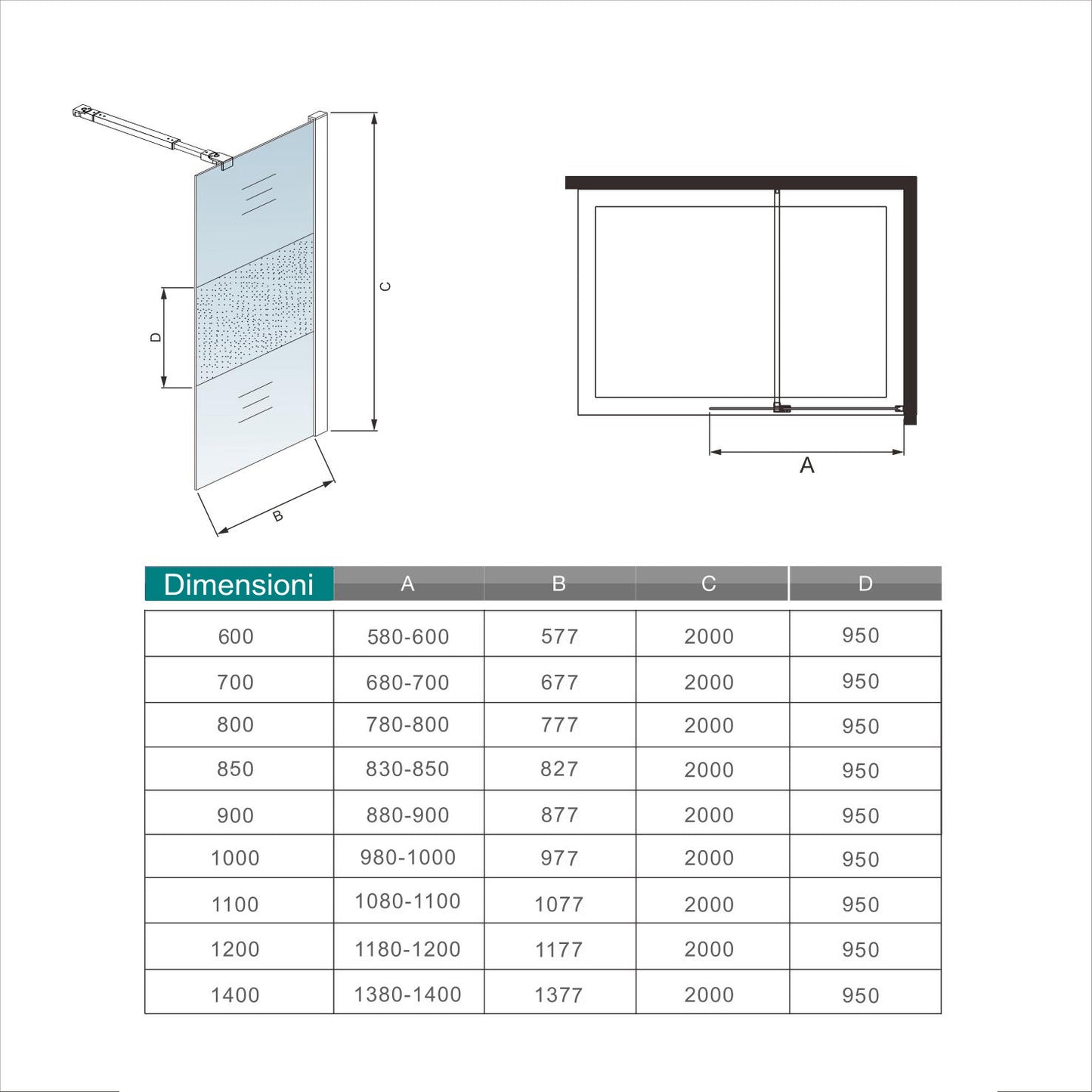 Inloopdouche 90x200cm,8mm NANO EasyClean veiligheidsglas,45cm Stabilisatiestang