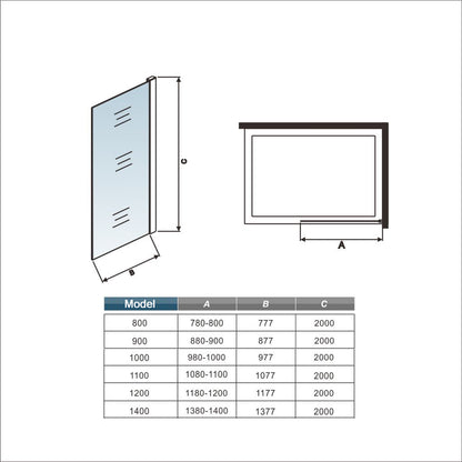 Inloopdouche met zwarte beschermfolie,110x200cm hoog, 8mm EasyClean veiligheidsglas