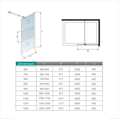 Inloopdouche 100x200cm,8mm NANO EasyClean veiligheidsglas,45cm Stabilisatiestang