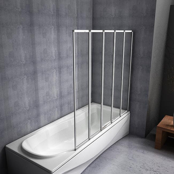 5-delige opvouwbaar badscherm 120x140cm,geheel inklapbaar doucheswand,4mm helder veiligheidsglas