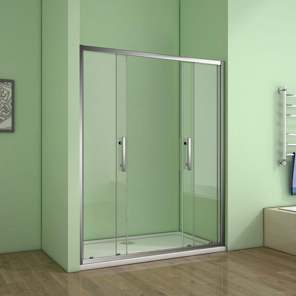 4-delige schuifbare douchewand douchescherm, profiel afstelruimte, 6mm helder gehard veiligheidsglas