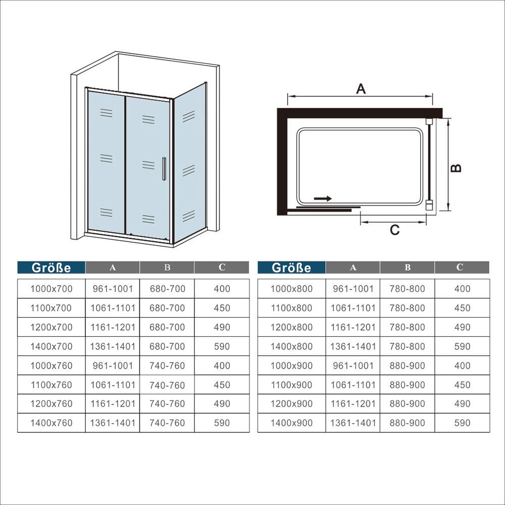 Douchecabine, Schuifdeur, Douchewand,5mm ESG glas