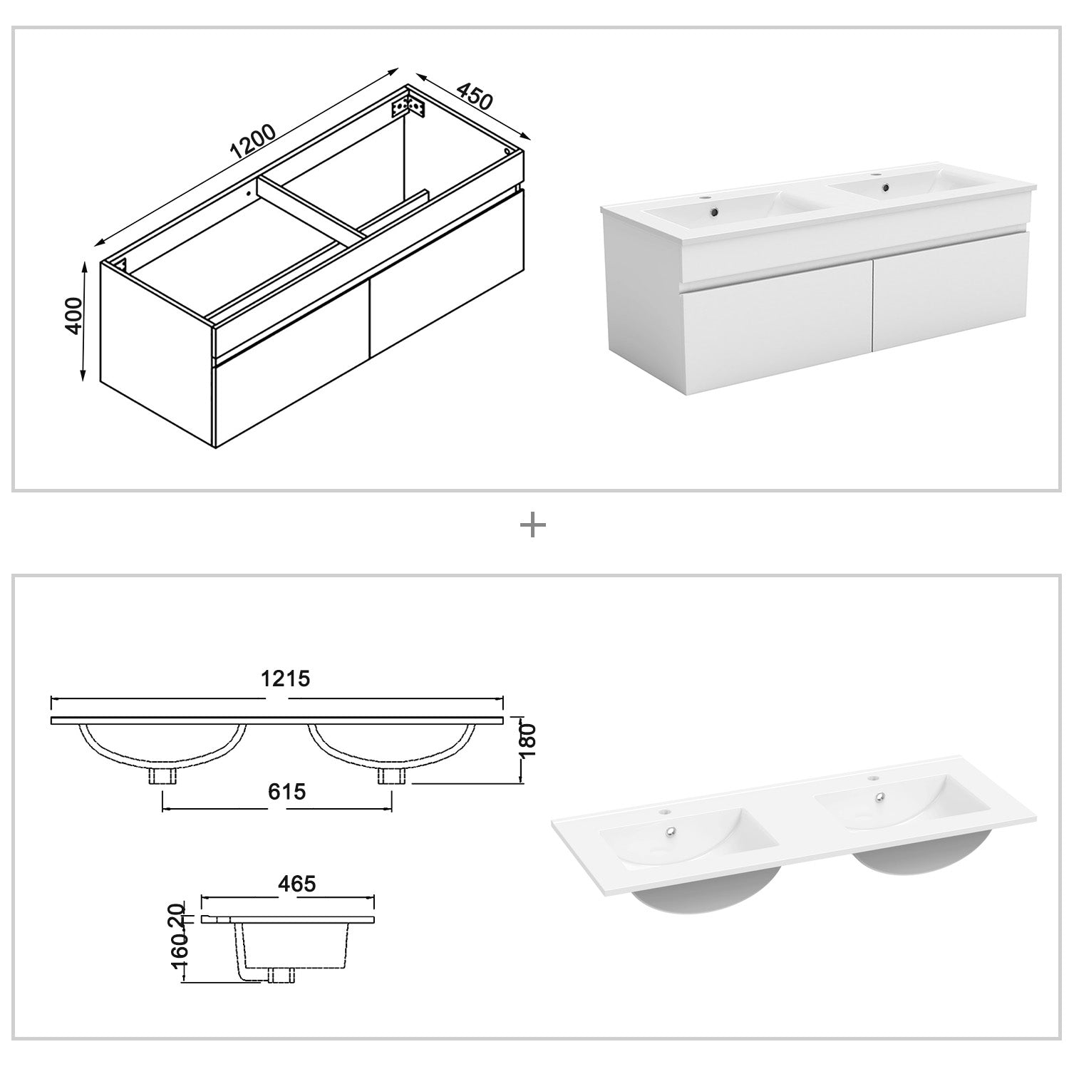 Badkamermeubelset 120 cm badmeubel met onderkast wit mat/antraciet mat/eik mat wit mat