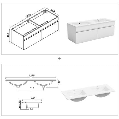 Badkamermeubelset 120 cm badmeubel met onderkast wit mat/antraciet mat/eik mat wit mat