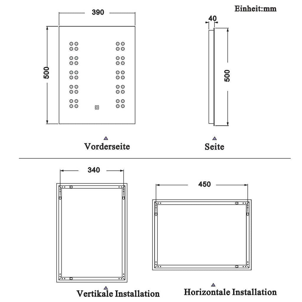LED badkamerspiegel 39x50cm/50x70cm,5mm wandspiegel,enkele touch sensor schakelaar,koud wit 39 x 45 cm